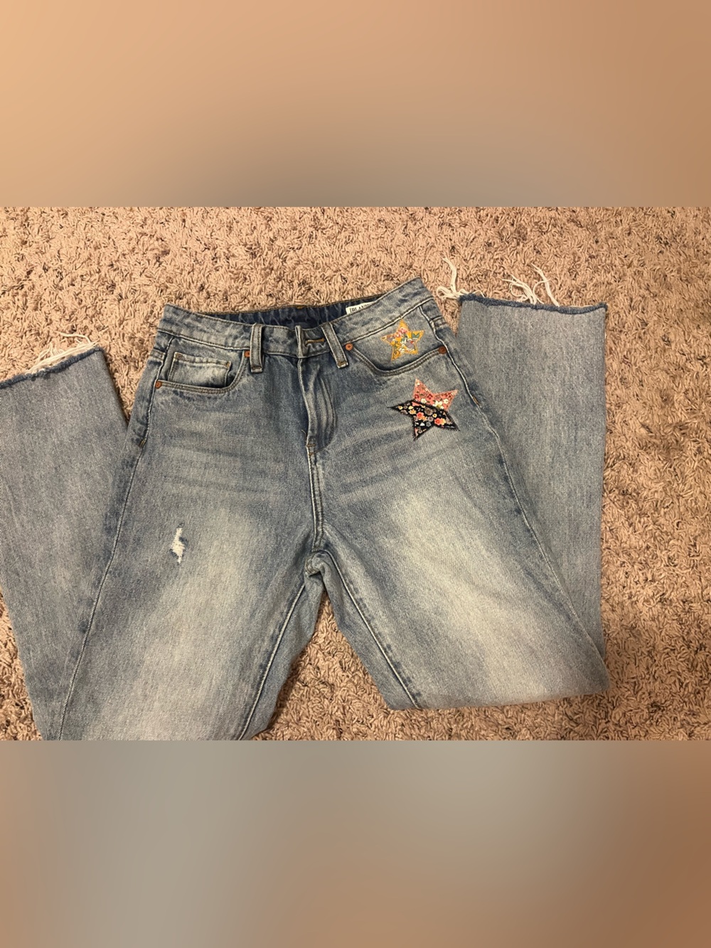 Blank NYC Light Blue Cropped Star Patch Jeans